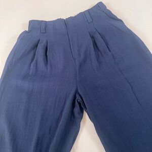 Halara Navy Blue Wide Leg Pleated High Waisted Rayon Blend Pants Linen Feel